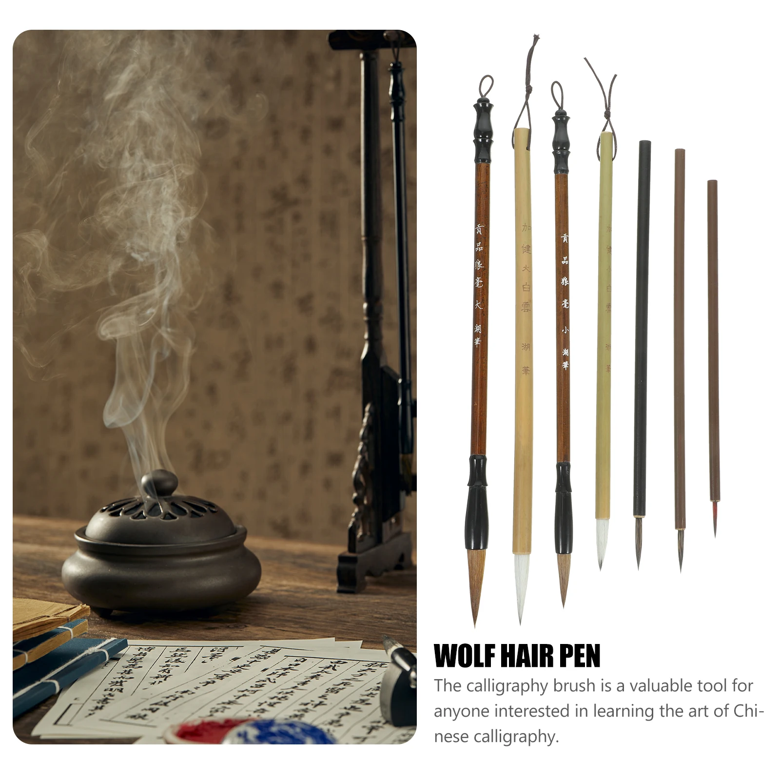 

7pcs Chinese Calligraphy Brush Set Wolf Hair Traditional Painting Pen for Beginners Ink Pen Smooth Writing Art Tool Good