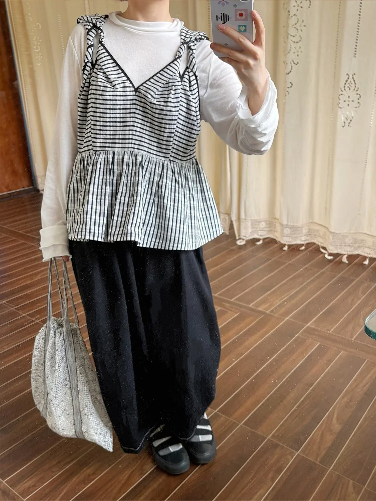 

Оригинальный жилет ручной работы в японском стиле с узором в клетку, модель PETITE YUNKIXU, забавный креативный топ из смесового шелка и хлопка для женщин, верхняя одежда