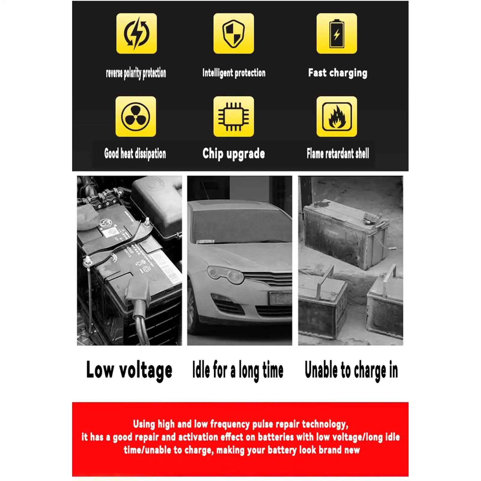

Truck Battery Charger Portable Fast Charging Booster 12V Battery Charger For Car For Motorcycle Boat RV Truck Vehicle Tire Air