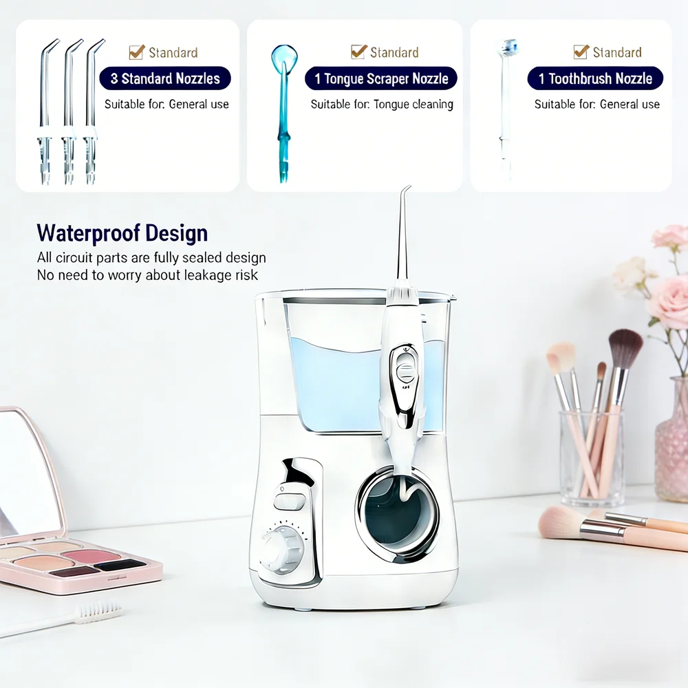 

Электрический настольный ирригатор для полости рта, 10 режимов, 800 мл, профессиональный стоматологический инструмент с 5 функциональными насадками