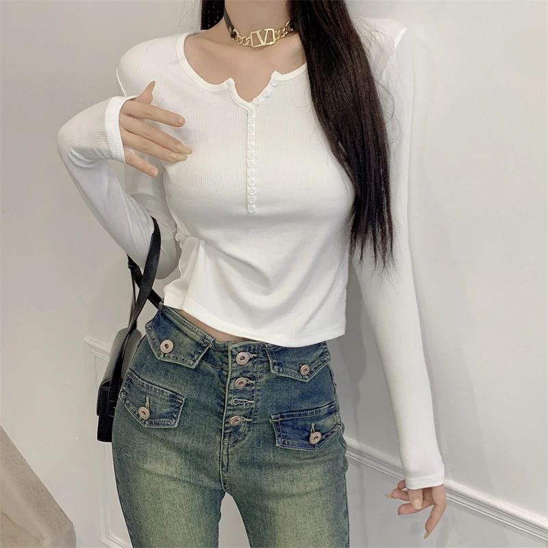 

2023 Fall Women's Clothing Fashion Casual All-Match Slimming Women's Top Long Sleeve Knitted T-shirt