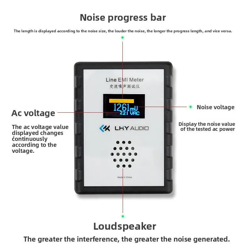 Oled digital display mains noise tester emi measurement instrument wideband ac power voltage meter ripple analyzer