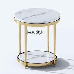 Simple Living Room Corner Table Marble Sofa Side Table Double-Layer round Small Coffee Table round Tea Table