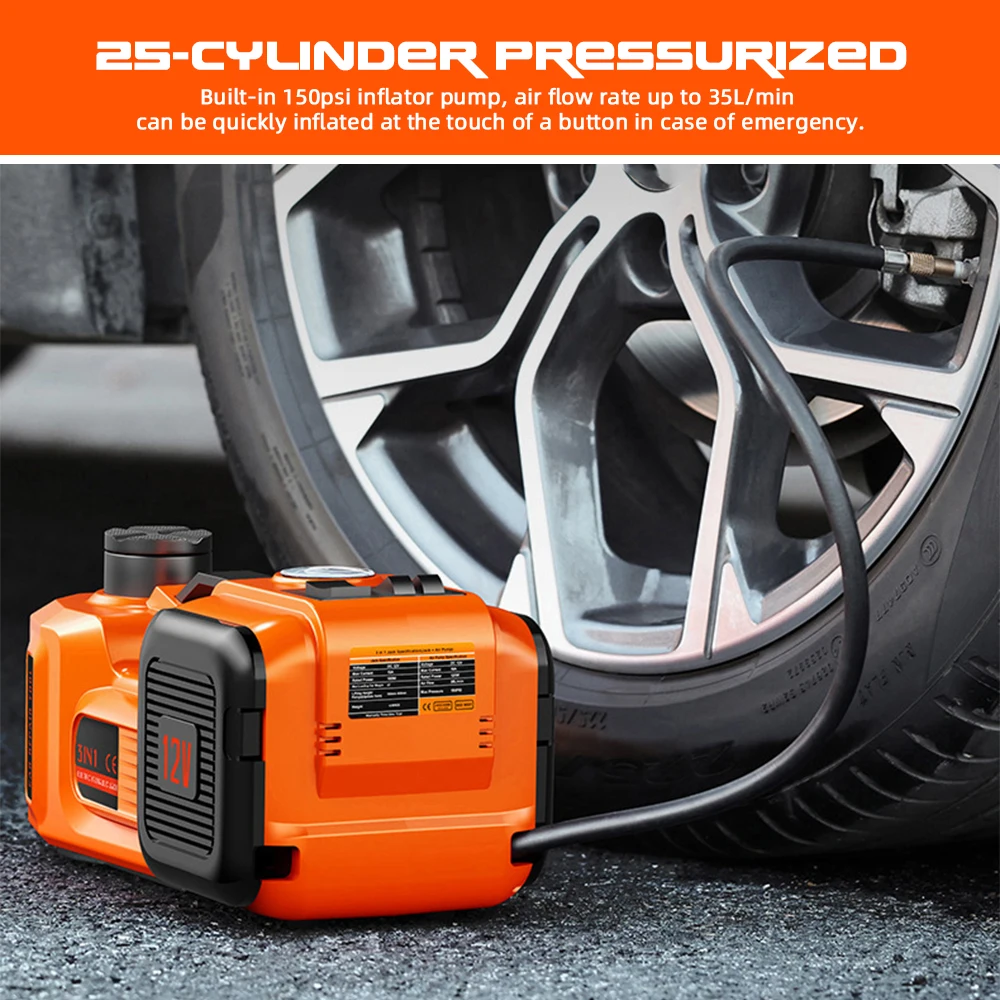 Inefala 3 في 1 مقبس سيارة هيدروليكي كهربائي 5 طن 12 فولت تيار مستمر طقم تغيير الإطارات في حالات الطوارئ أداة رفع السيارة في حالات الطوارئ