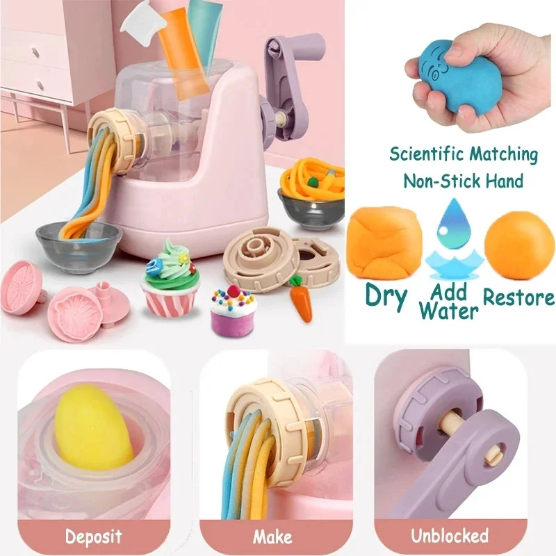 Kids Colored Clay Noodle Machine DIY Play Dough Tools Ice Cream Plasticine Mold Kits Puzzle Toys for Boys Girls Birthday Gift