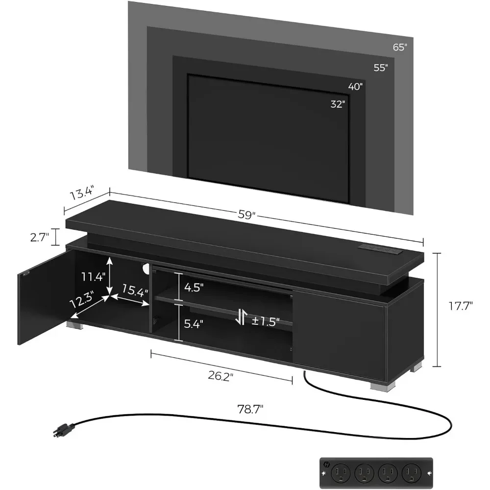 

Modern Entertainment Center For 32/43/50/55/65 Inchs TVs, TV TableL # TV Stand With Power Outlet & LED Lights,