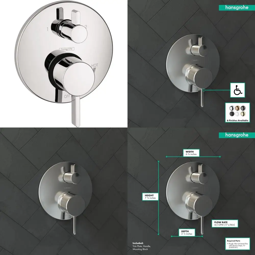 

Modern Pressure Balanced Shower Valve Trim with Diverter in Chrome, 04447000