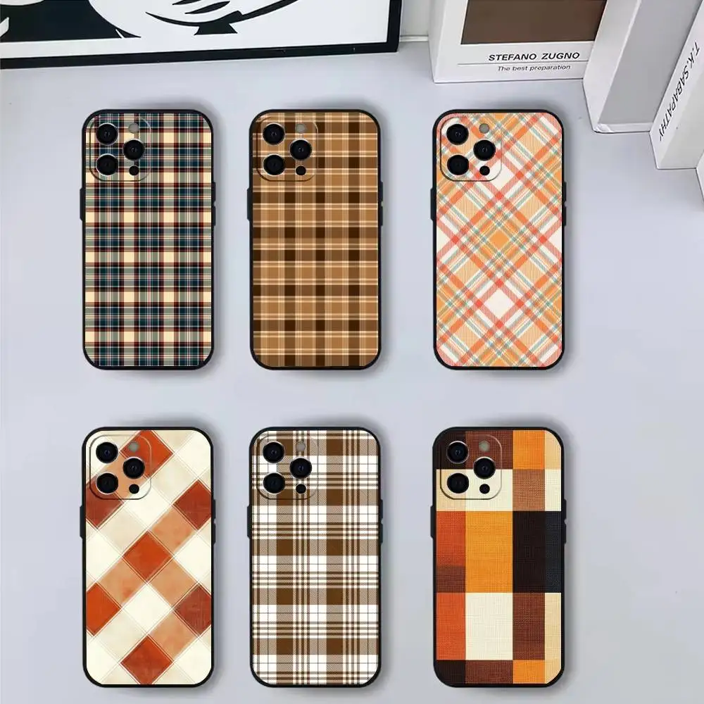 

Retro Plush Line Plaid Phone Case For iPhone 17, 16,15,14,13,12,11 Plus,Pro Max, Others Soft Black Cover