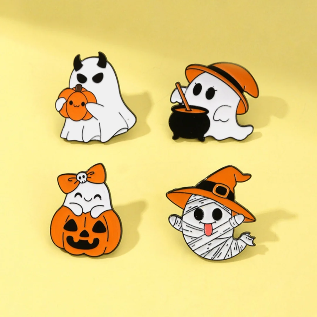 Halloween Enamel Cute Ghost Devil Pumpkin Brooches For Clothes Lapel Pins Witch Mummy Badges Accessories Gifts Free Shipping