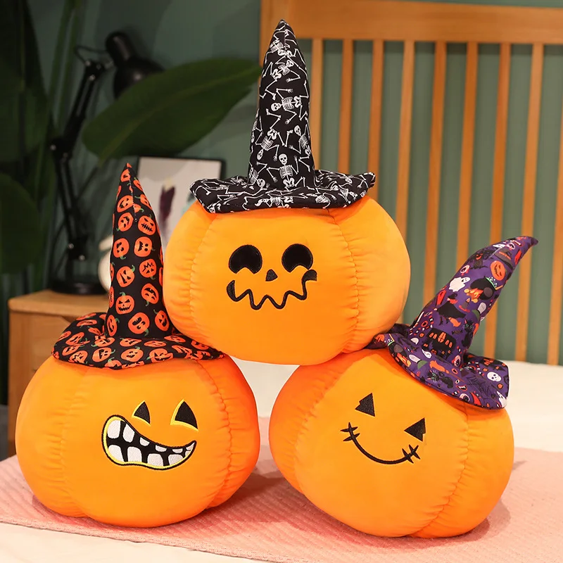 45cm Fun Halloween Pumpkin Plush Pillow Horror Wizard Hat Cushaw Shaped Cushion Cute Stuffed Toys Holiday Decor For Kids Gifts