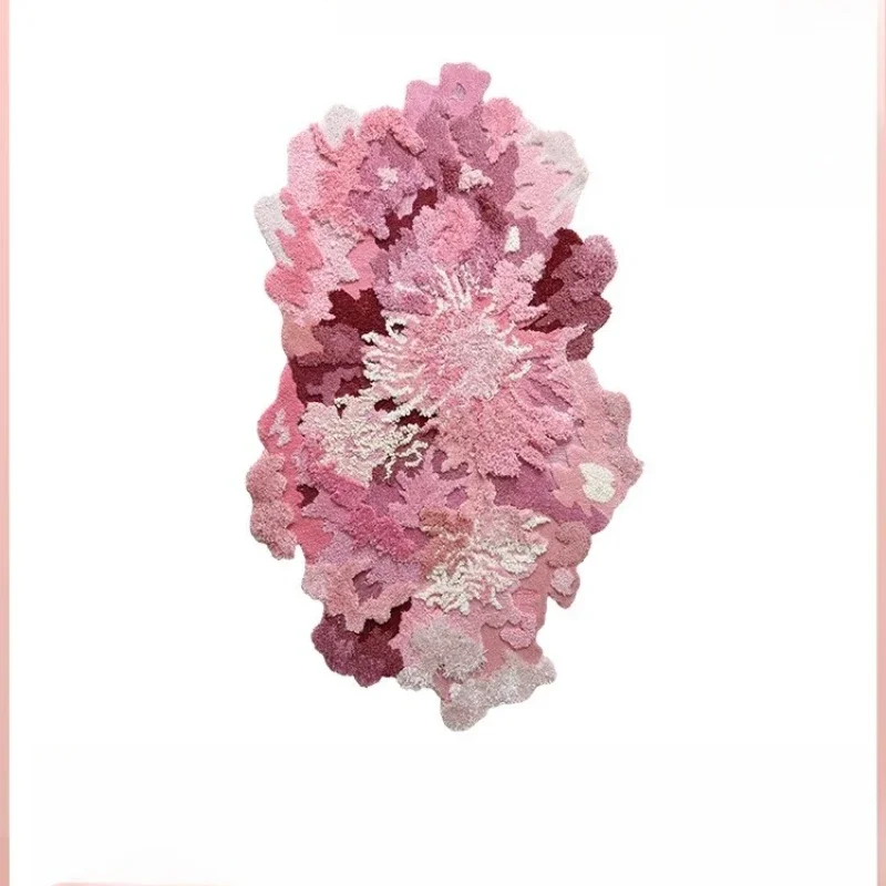 

Irregular art wind carpet living room wool pink flower sea high-end romantic bedroom bedside blanket