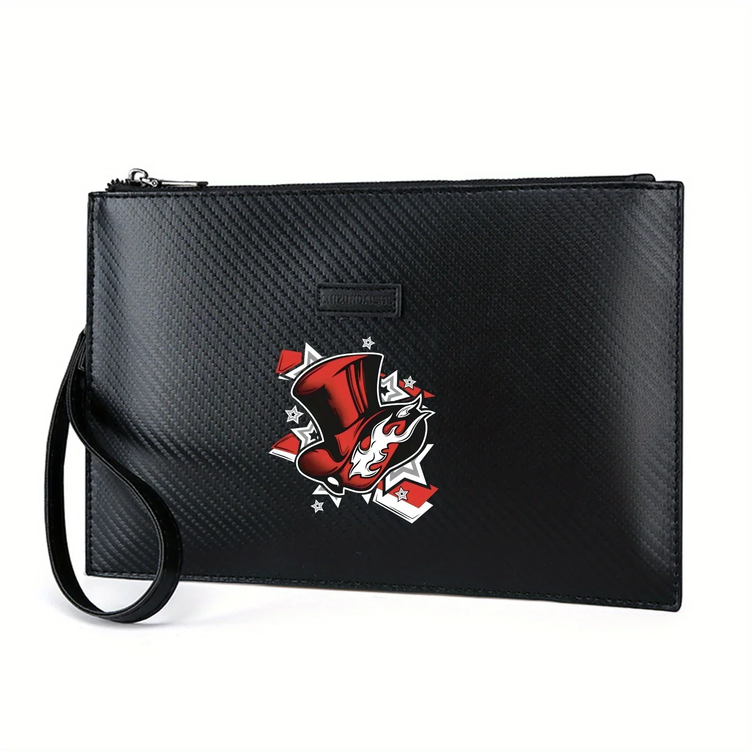 chapeu-elegante-chamas-emblema-branco-fundo-preto-elegante-impresso-pu-bolsa-masculina-elegante-e-pratico-para-transporte-diario