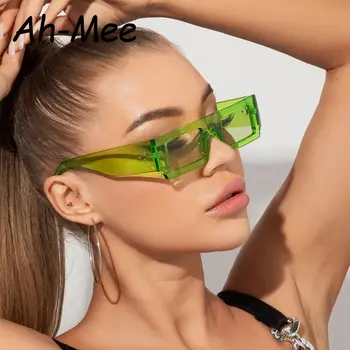 小長方形太陽眼鏡 男女 糖果綠色太陽眼鏡 品牌 Gafas 旅行太陽眼鏡 復古鉚釘復古眼鏡 8 最佳銷售 綠色眼鏡 - №8