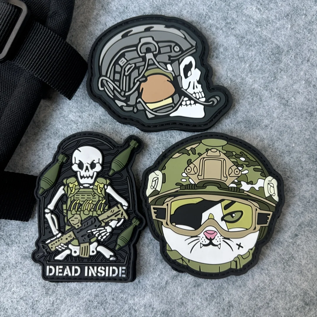 Skeleton Commander Tactical Patch Cat Soldier Hook&Loop PVC Patches Armband Military Morale Badge Backpack Clothes Stickers