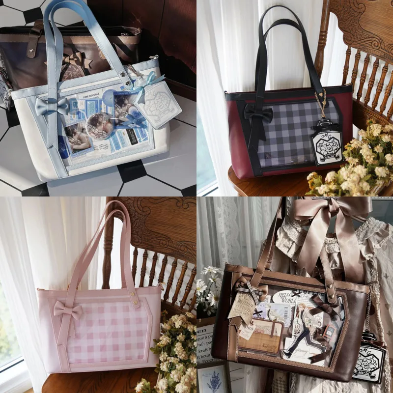 Women Handbag Bow PU Leather Itabag Tote Bag Large Capacity Clear, Window Display Crossbody Shoulder Bowknot For Girls Gift New