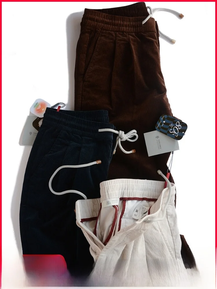 

High-End North America Corduroy Men's Casual Pants Heavy-Waed Straight Leg Cotton Polyester Elastic Fiber Daily Wear