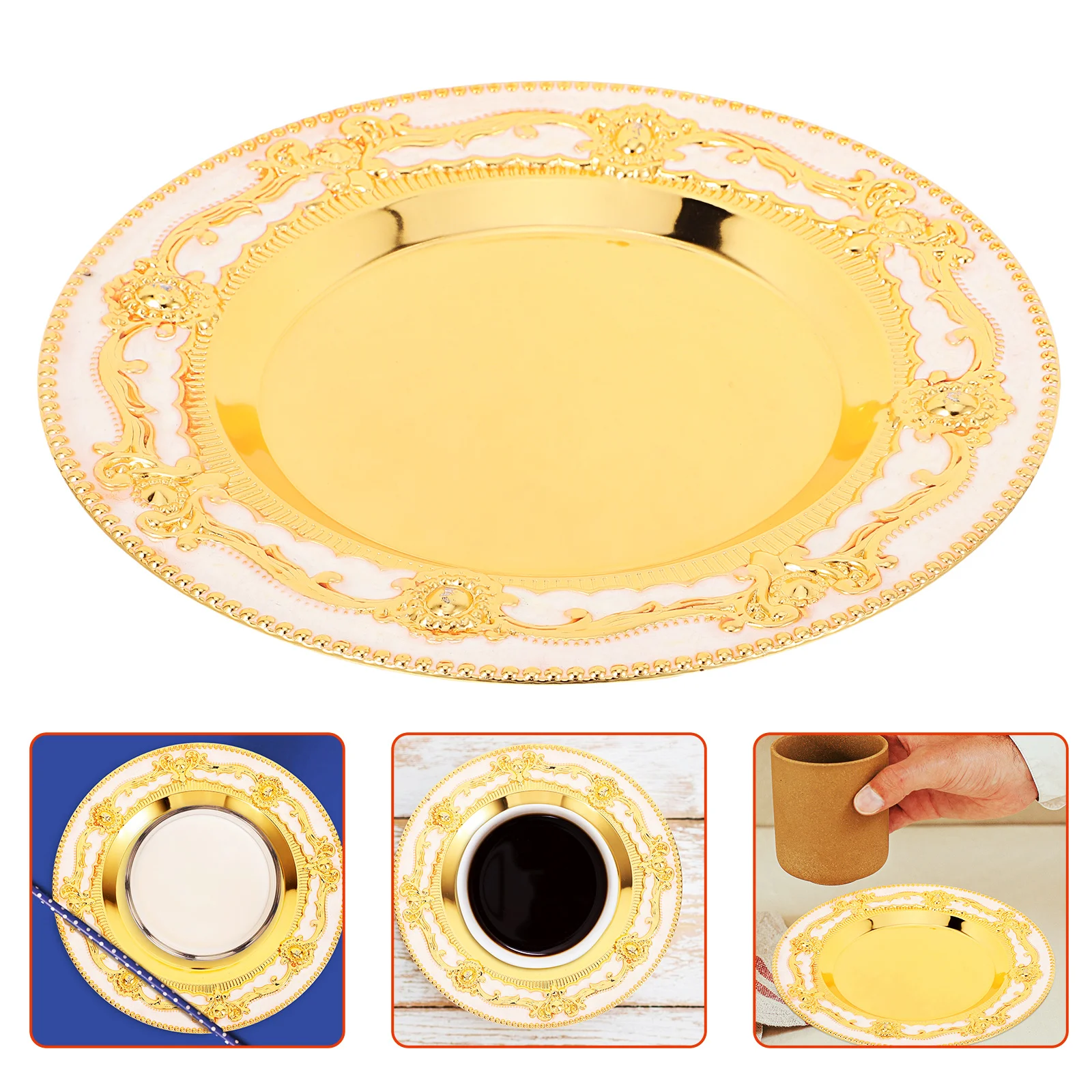 

Tea Coaster Storage Tray Coffee Table Home Decor Jewelry Decorative Centerpiece Iron Gold Appetizer Platter