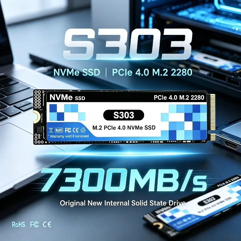 S303 1TB 2TB 4TB SSD M.2 NVMe Internal Solid State Drive High Speed 7300MB/s PCIe 4.0 Gaming Drive Works for Laptop PC Hard Disk