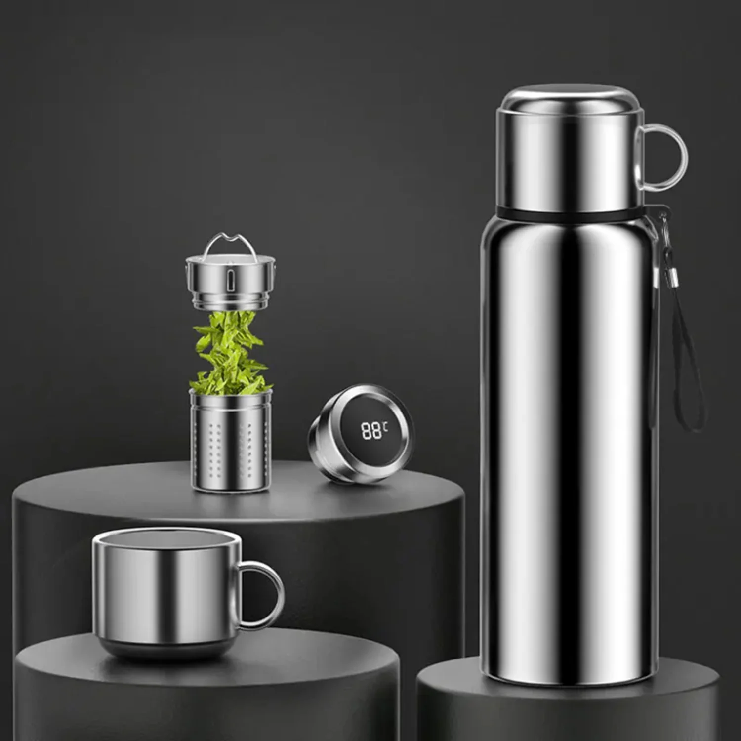 

Outdoor Stainless Steel Thermos Vacuum Flask Large Capacity Smart Thermos Water Bottle Temperature Display Insulated Coffee Mug