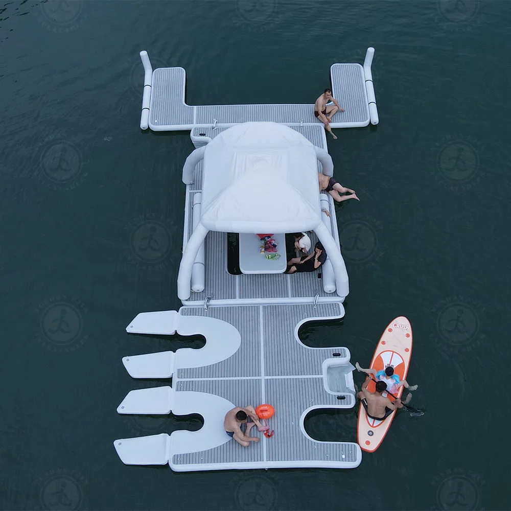 Large inflatable pontoon platform swimming floating island tent marine inflatable tent