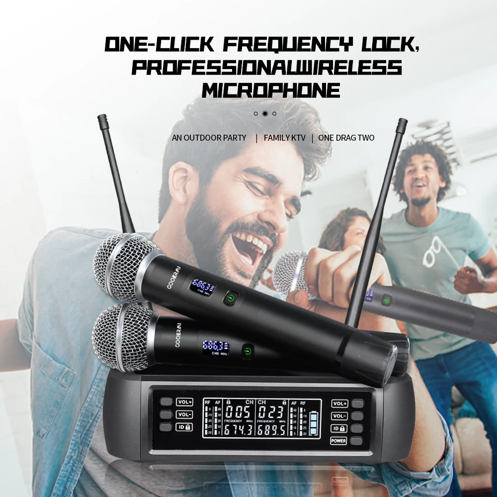 

Senmi DS-702 Wireless Handheld Dynamic Microphone Dual Karaoke Microphone System Suitable for Family Karaoke, Speaker