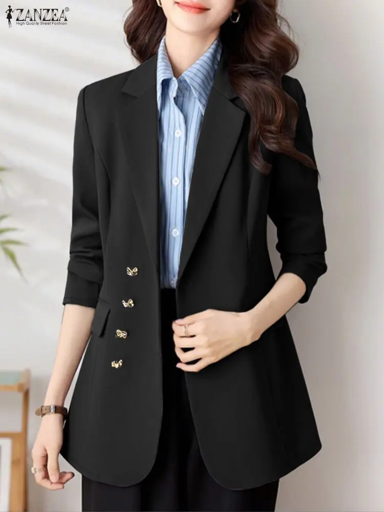 

ZANZEA Autumn Blazer Jackets Women 2025 Elegant Lapel Neck Long Sleeve OL Outwear Stylish Office Double Breasted Blazer Suits