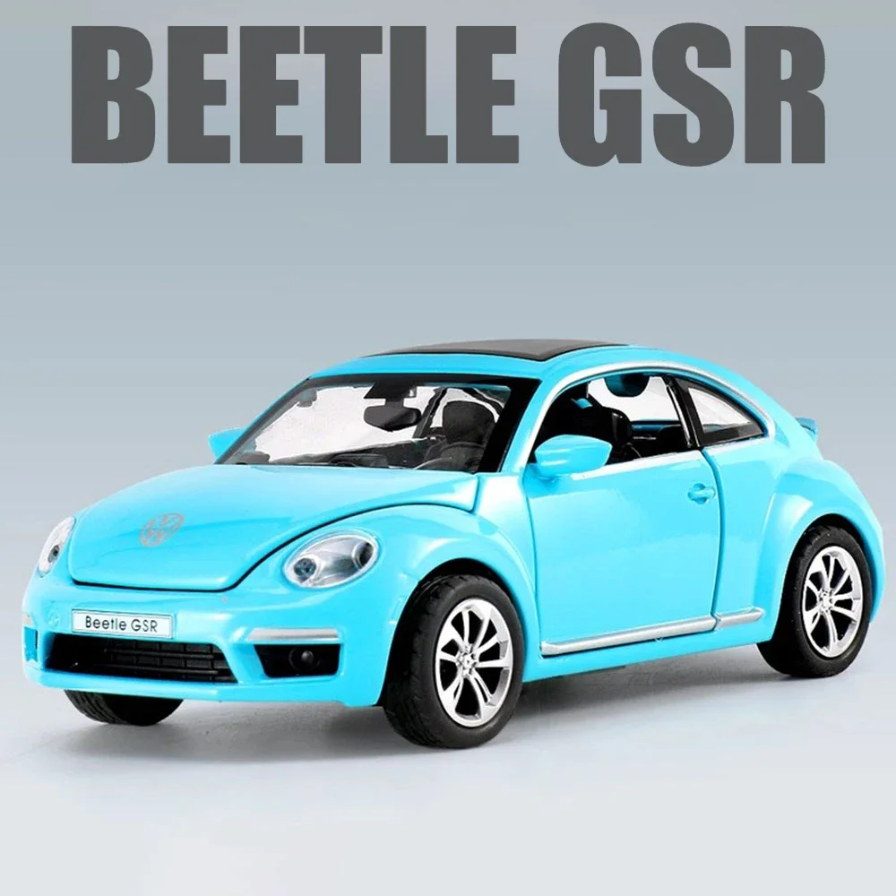 1:32 Scale Volkswagen Beetle GSR Car Model Toy Sound Light Vehicles Alloy Diecast Pull Back Miniature Models Kids Holiday Gifts