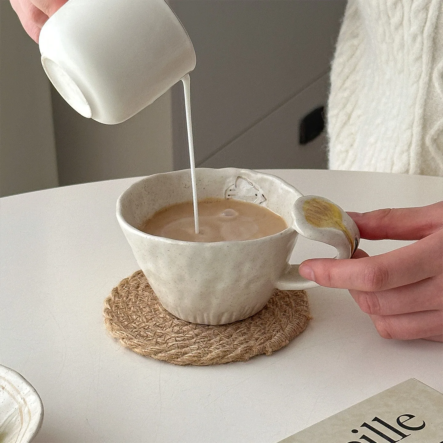 

Handmade Ceramic Mug Vintage Hand-Painted Underglaze Bird Flower Design Coffee Latte Milk Cup Unique Pottery Gift Art Decor