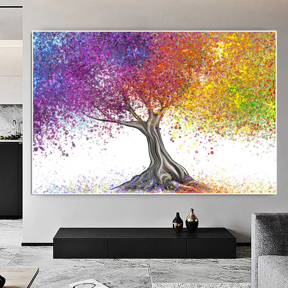 

Abstract Colorful Floral Tree Wall Art Print Botanical Landscape Graffiti Canvas Painting Rainbow Comic Poster Room Home Decor