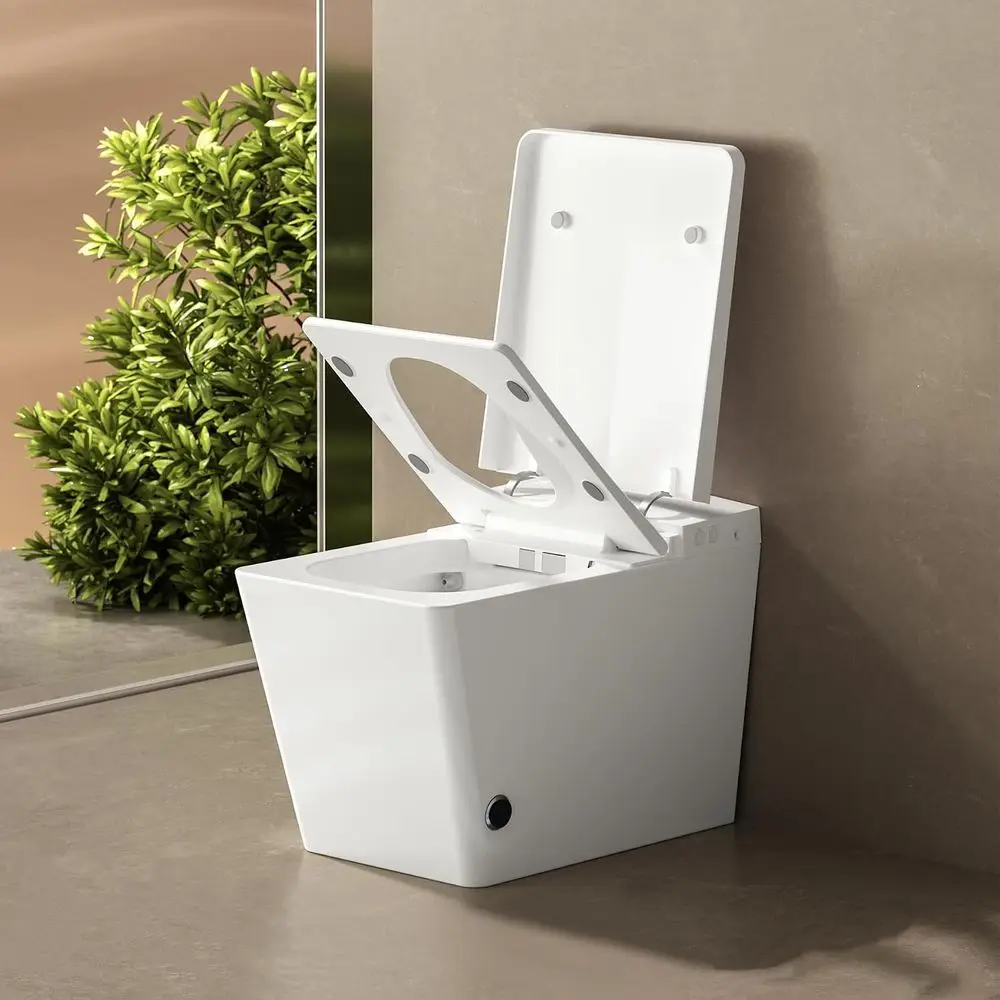 Square Smart Toilet with Tank Built-in,Square With Auto lush, Rectagnle Heated Bidet & Drying, Night Light Convenient or Seni, L view 2