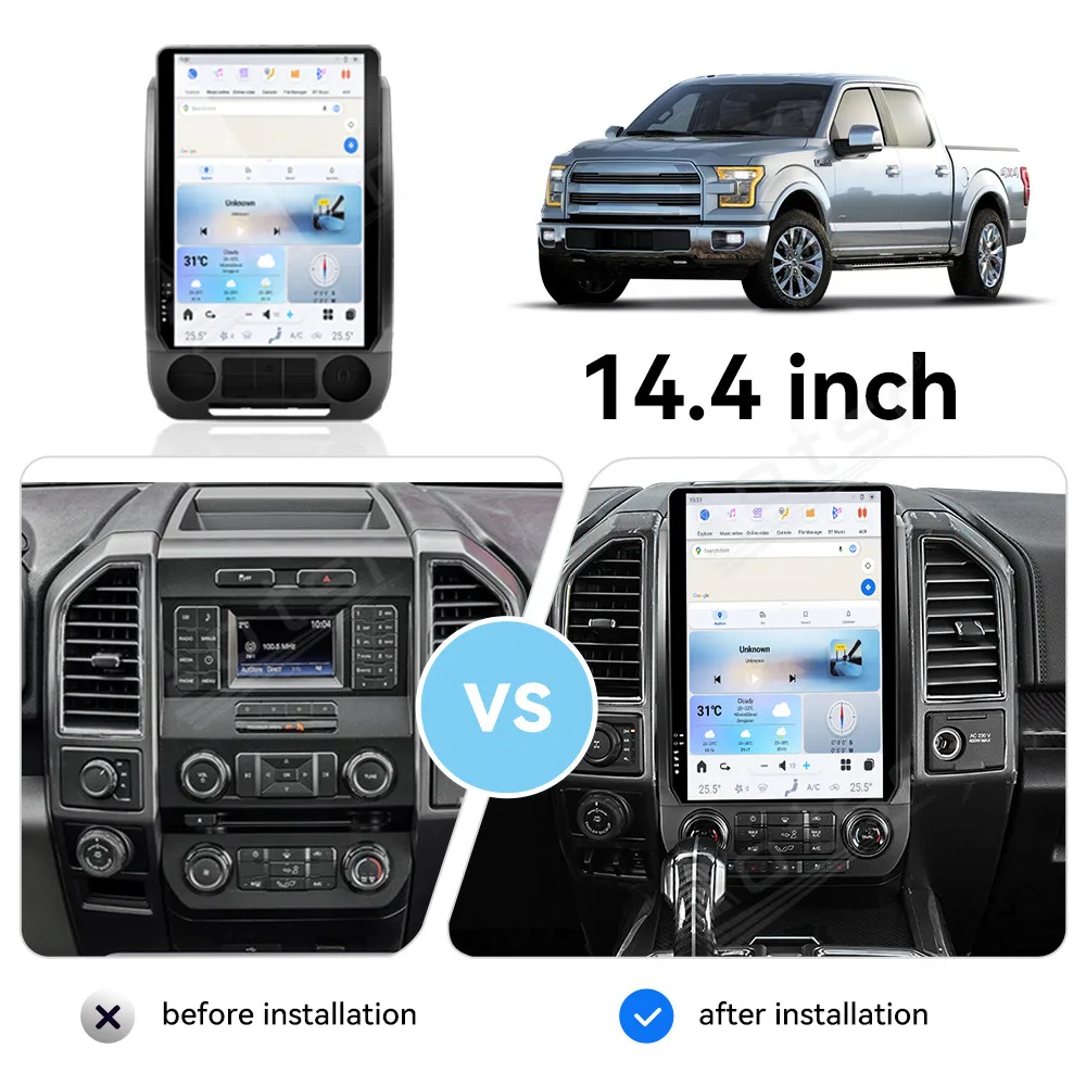 14.4 Inch HD Touch Screen Android Multimedia Player GPS Navigation Car Video Player for Ford F150 2015-2021 Vertical Head Unit