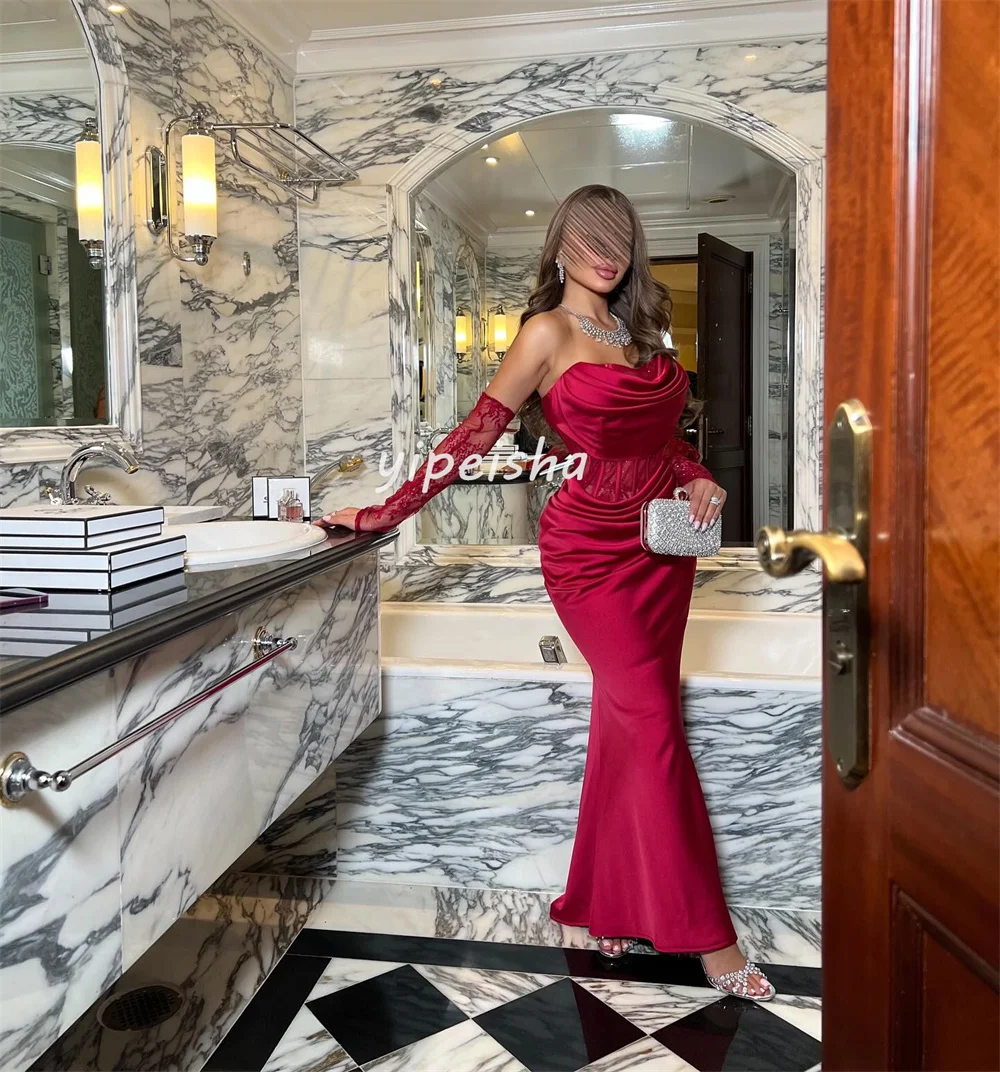 Maßgeschneiderte, passende, sexy, plissierte, drapierte Spitze, Meerjungfrau, trägerlose lange Kleider, maßgeschneiderte Kleider für besondere Anlässe, Größen erhältlich, Pastrol