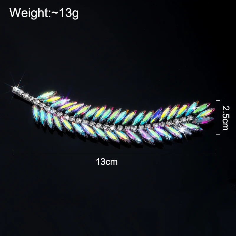 DUCrystal 1pcs 13cm Leaf Motif Rhinestone Ribbon Claw Glass Rhinestone Patch Hot fix/glue-on for DIY Craft Clothing Decoration