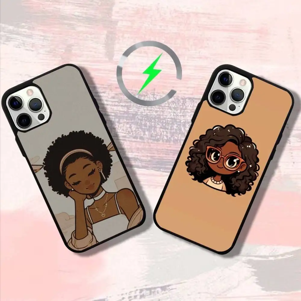 

A-Afro Black Girl Phone Case For iPhone 16,15,14,13,12,11,Pro,Max,Plus,Mini,SE4,E Magnetic Magsafe Wireless Charging