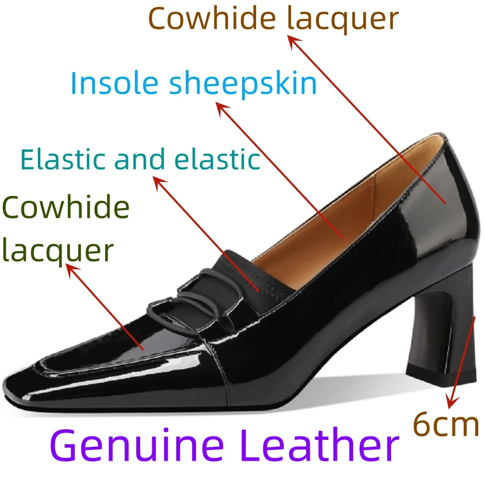 【JOCHEBED HU】New Handmade Brand Genuine Leather High Heels Square Toe Thin Shoes Solid Offiice Lady Shoes Party Shoes 33-43