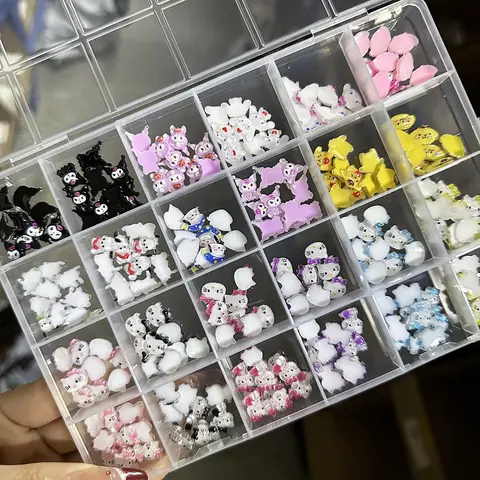 70/240pcs Sanrio Hello Kitty/Kuromi 3D Nail Charm Kawaii Hello Kitty Resin Flatback 0.8-1.3cm Rhinestone Manicure DIY Nail Part