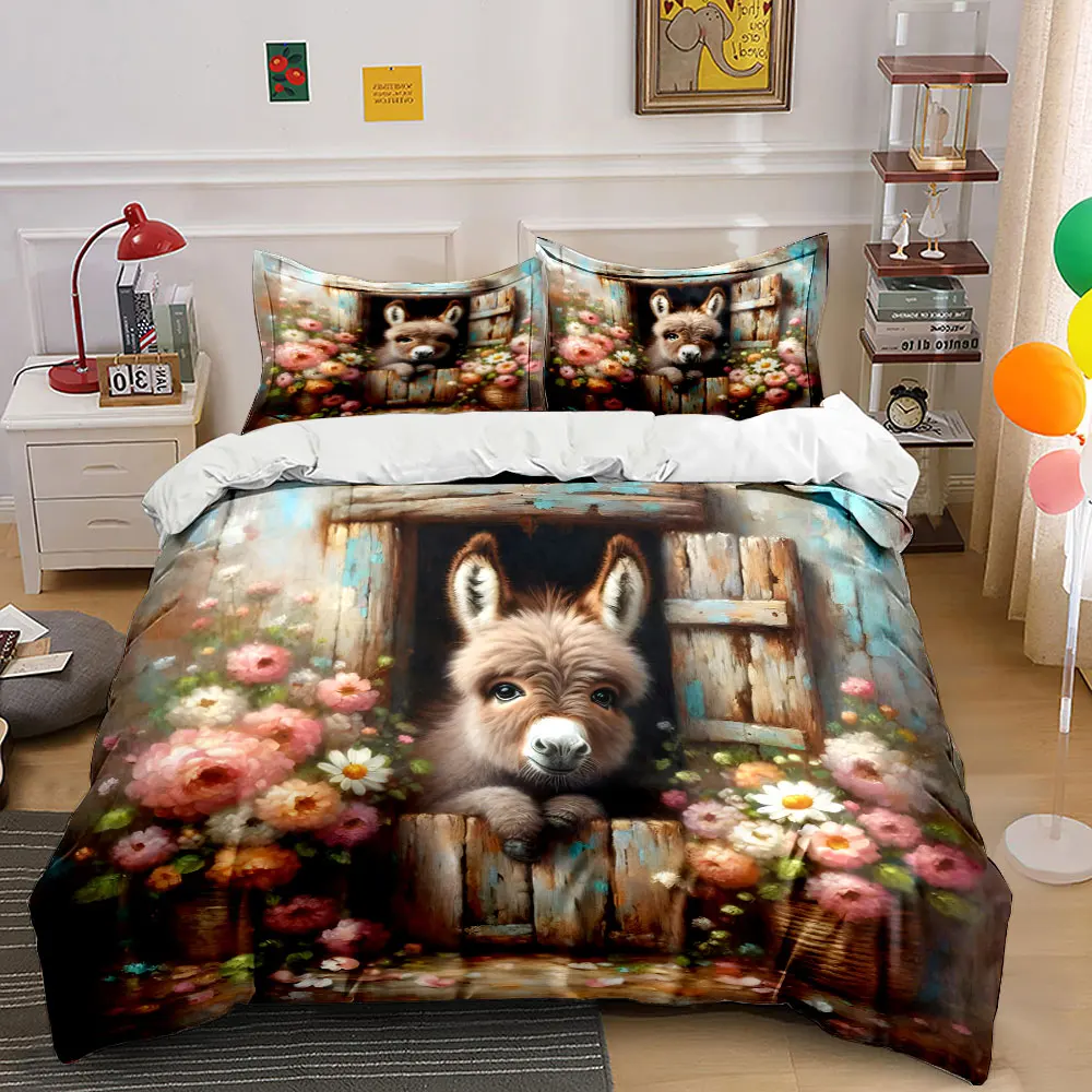 

"Rustic Animal Floral Decor Trio" Soft Comfortable Duvet Cover Bedding Set Included 1*Duvet Cover & 2*Pillowcases, gift