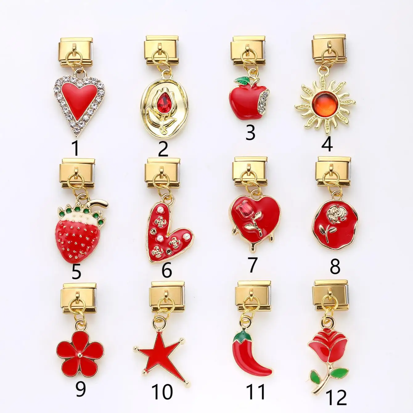 

Red Color Heart Star Flower Pendants fit 9mm Italian Charm Module Stainless Steel Bracelet for Woman Men DIY Making Accessories