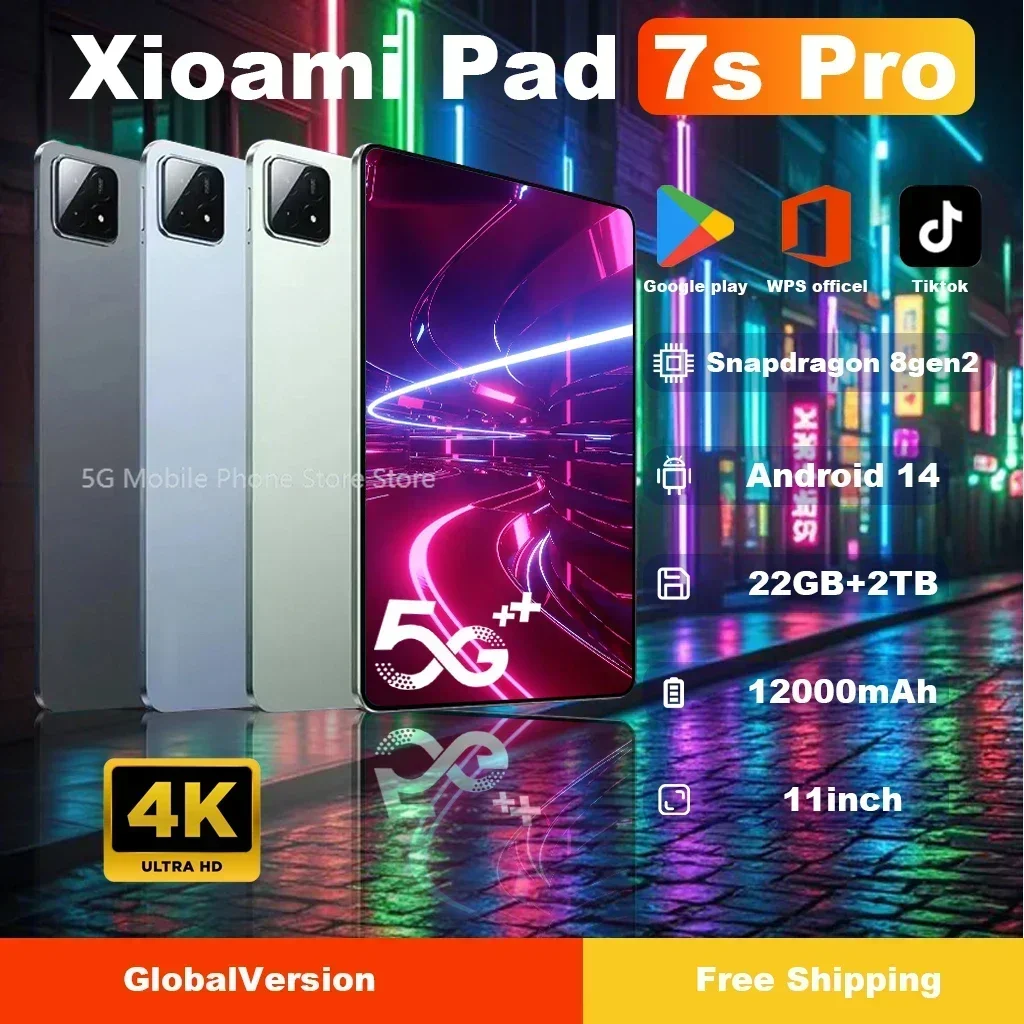 

2025 New Original Global Edition Tablet PC Pad 7S Pro Snapdragon 8gen2 Android 14 HD 4K 22GB+2TB 5G Tablet Dual SIM WIFI tablet