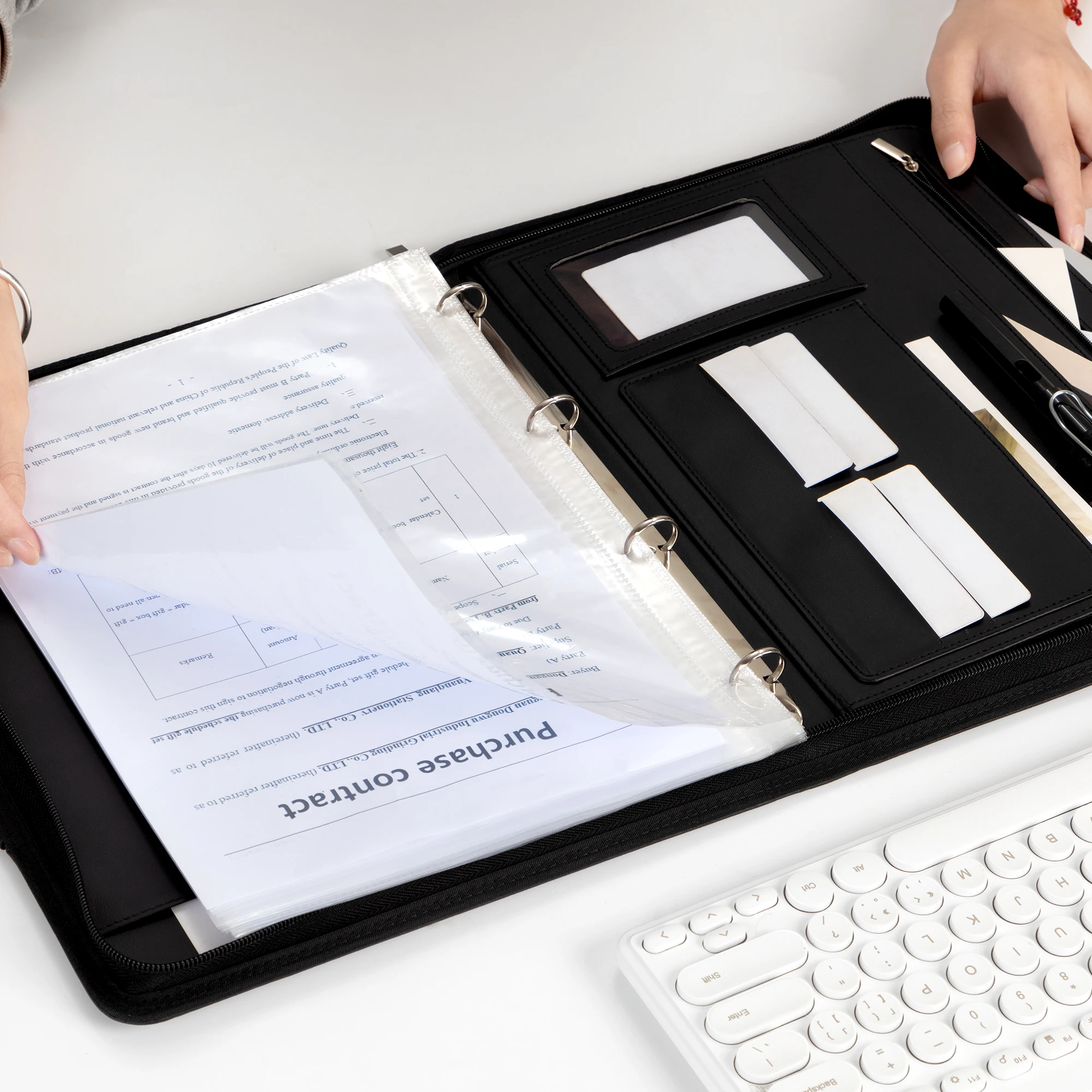 New Magnetic Portable Zippered Padfolio Folder, A4 Multi-Function Portfolio Leather Combination case,Folder Bag for Women/Men