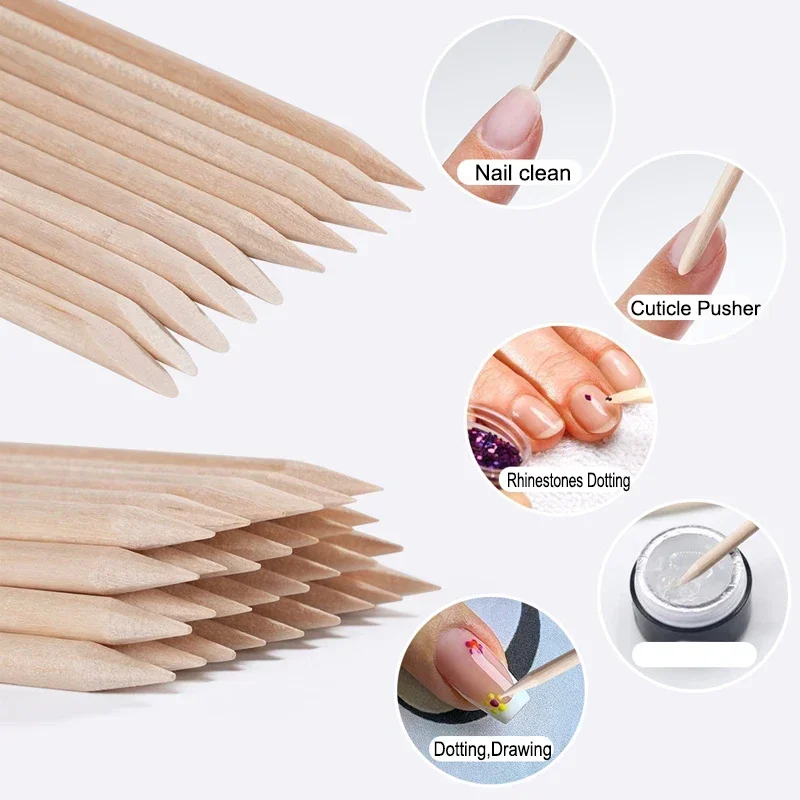 Nail Cuticle Pusher Orange Wood Sticks Nails Manicures Remover Tools DIY Design Nail Gel Polish Drawing Stick for Nail Art