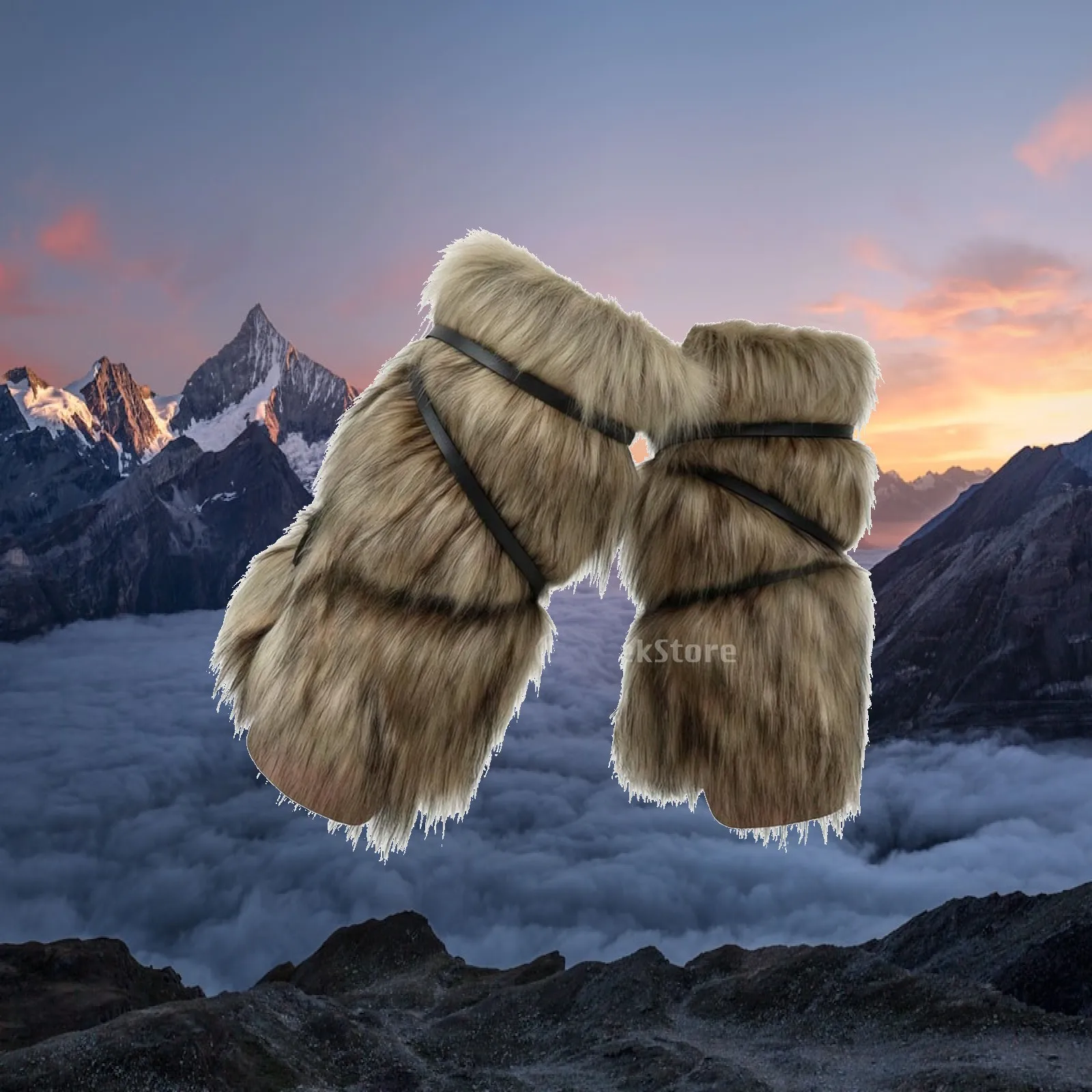 Furry Shoulder Wrap Voluminous Faux Fleece Collar Costume Piece with Straps Shaggy Capelet One-Size for Cosplayers