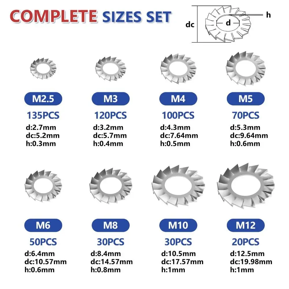 304 Stainless Steel External Teeth Washer Corrosion Resistant M3-M8 Size Anti Backlash Washer Fastener Components High Strength