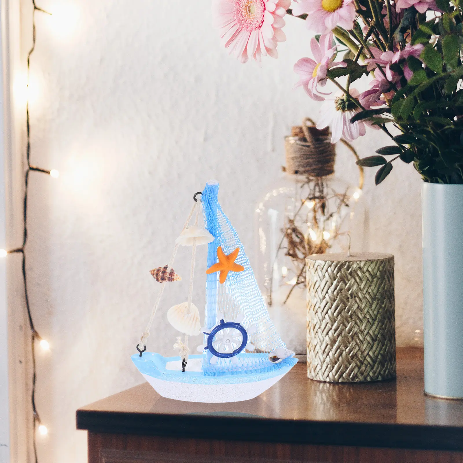 Handcrafted Wooden Sailboat Decoration Nautical Decor Piece for Living Room Office Nursery Beach Party Photography Prop Mini