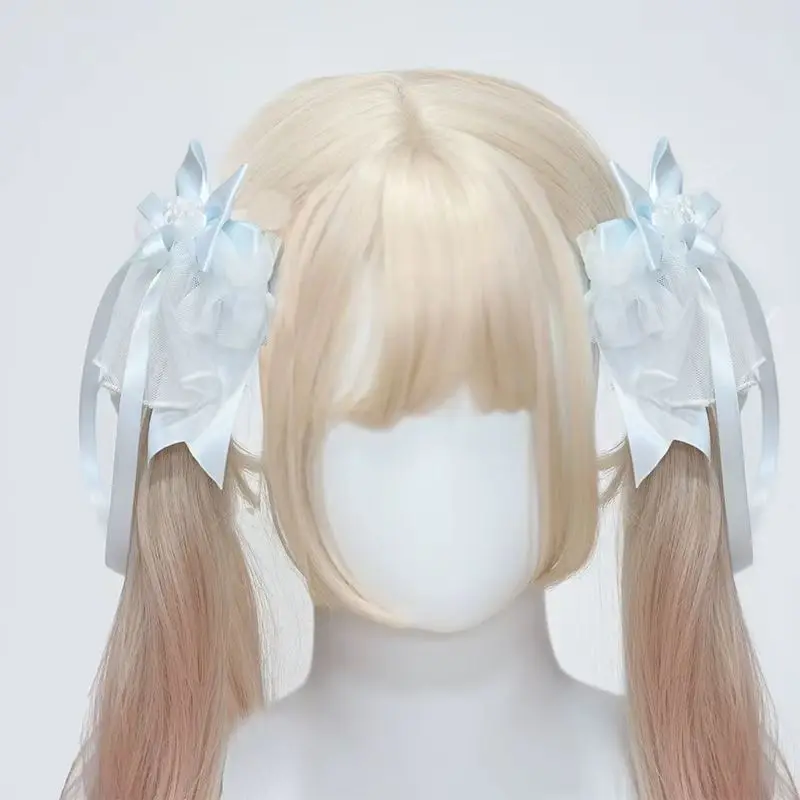 Paire d'épingles à cheveux en tulle inspirées du ballet Y2K avec nœud papillon rose et bleu, accessoires pour cheveux pour filles