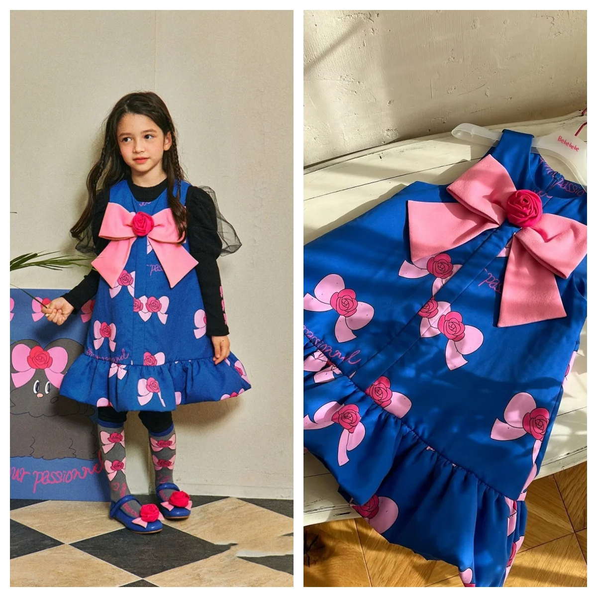 

Girls' Dress 2024 Spring Mother Kids Dress Foreign Style Rose Big Bow Princess Dress Korean Version Of Children's Sundress