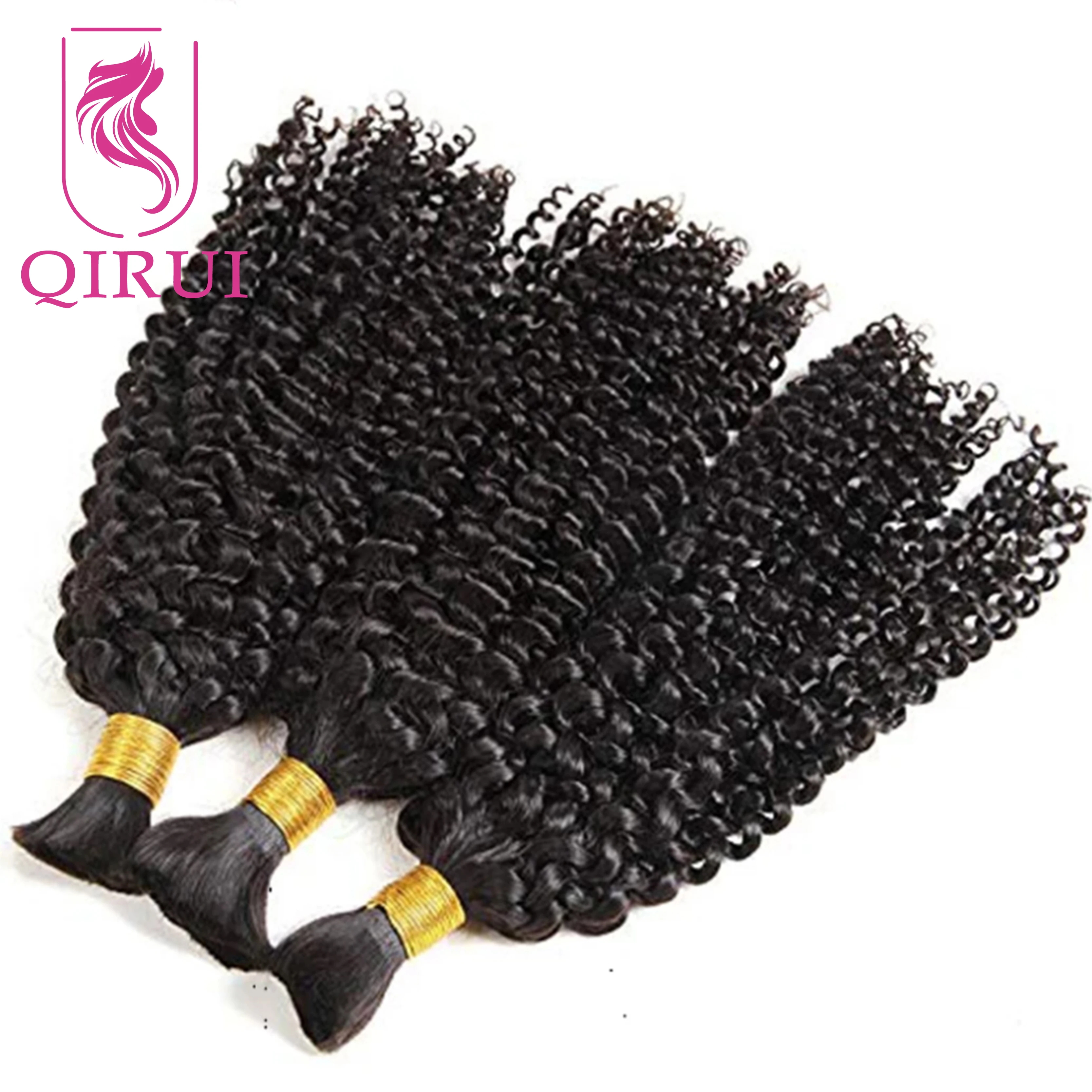 Unprocessed Human Hair Bulk For Braiding Curly Indian Remy Hair Double Drawn Extensions No Weft For Braids Hair 100g/Pcs