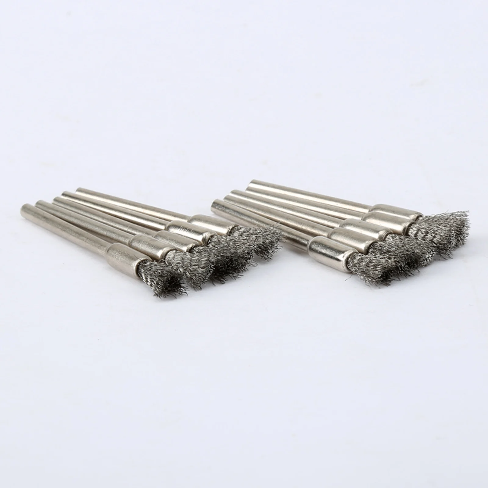 10Pcs Pencil Brushes Stainless Steel Mounted Wire Wheel Brush 3.17mm Shank Mandrel Set for Power Rotary Tools Abrasive Tools