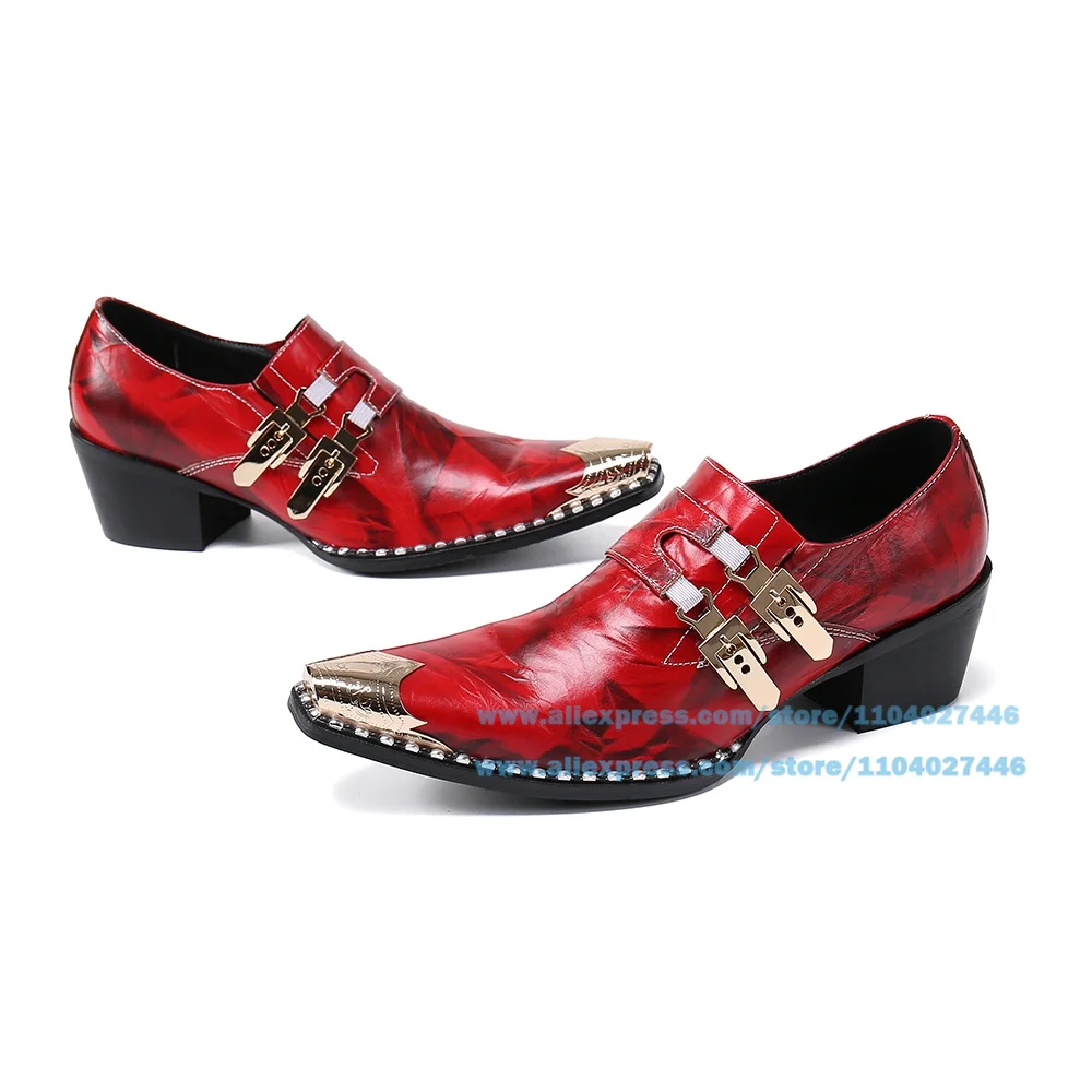 Zapatos con botón dorado de hierro metálico para hombre, zapatos de cuero informales con punta puntiaguda, Negro, Rojo, fiesta, boda, Top de lujo