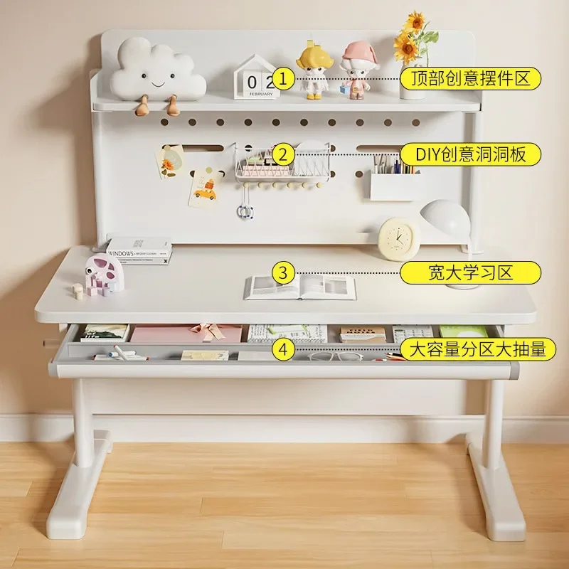 Solid wood children's study table, lifting hole board writing table and chair set, solid wood lifting primary school students